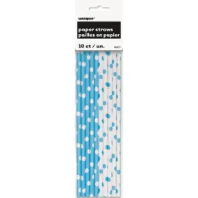 Light Blue Polka Dots Paper Straws