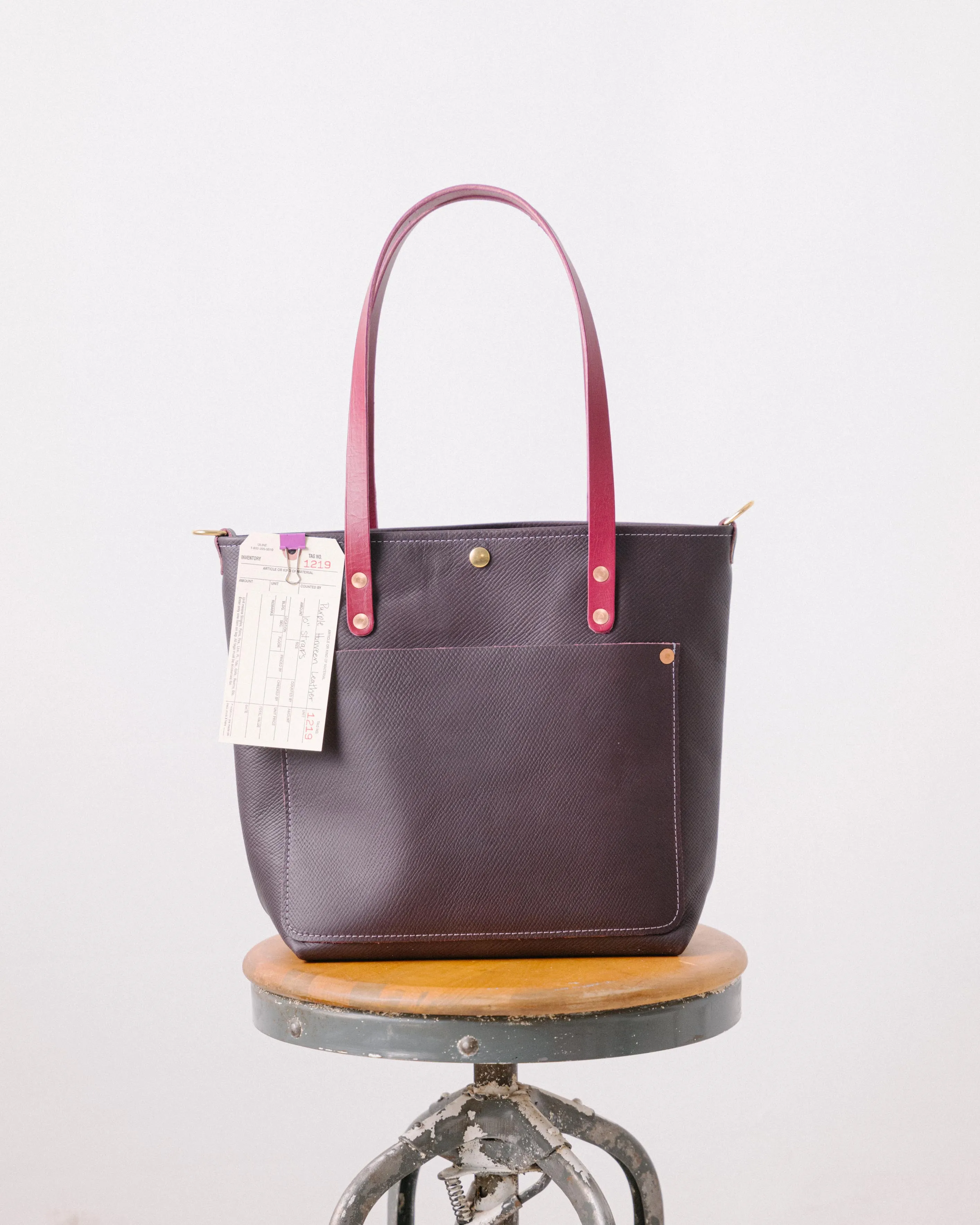 1219 Purple Horween Leather Travel Tote - 10” Handles