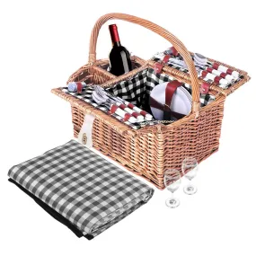 Alfresco Picnic Basket 4 Person Baskets Outdoor Insulated Blanket Deluxe