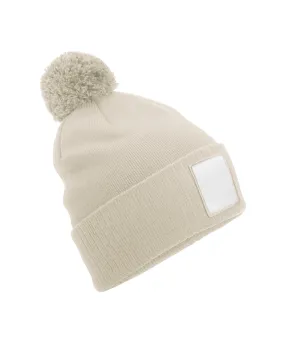 Appliqu patch pom beanie | Oatmeal/White