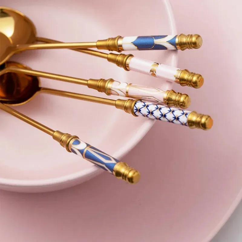 Bone China & Brass Spoon - Pink Diamond