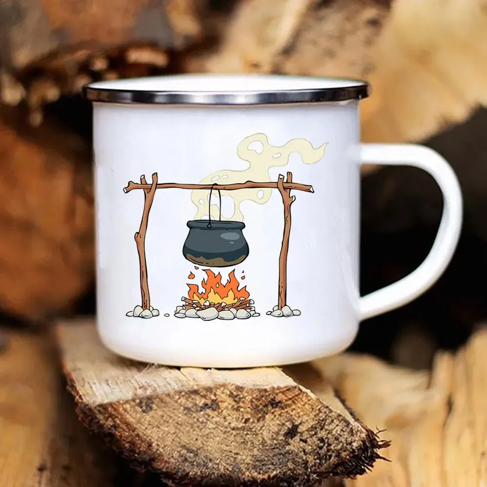 Camping Coffee Mug 12oz. Metal Enamel Caravan Printed Camper