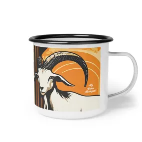 Charming White Goat, Enamel Camping Mug for Coffee, Tea, Cocoa, or Cereal - 12oz