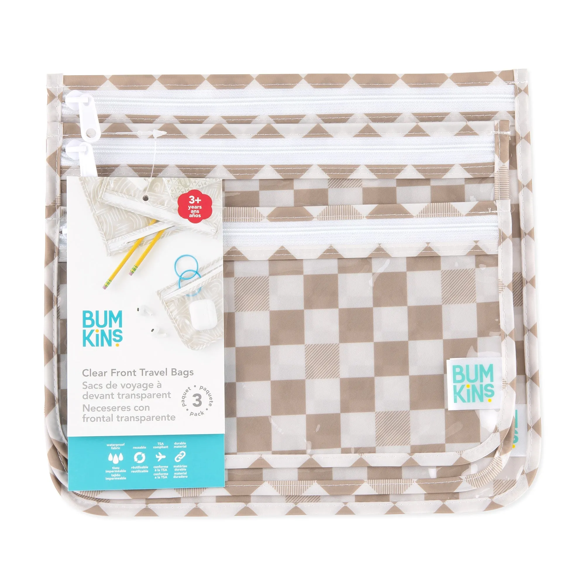 Clear Travel Bag 3 Pack: Sand Check