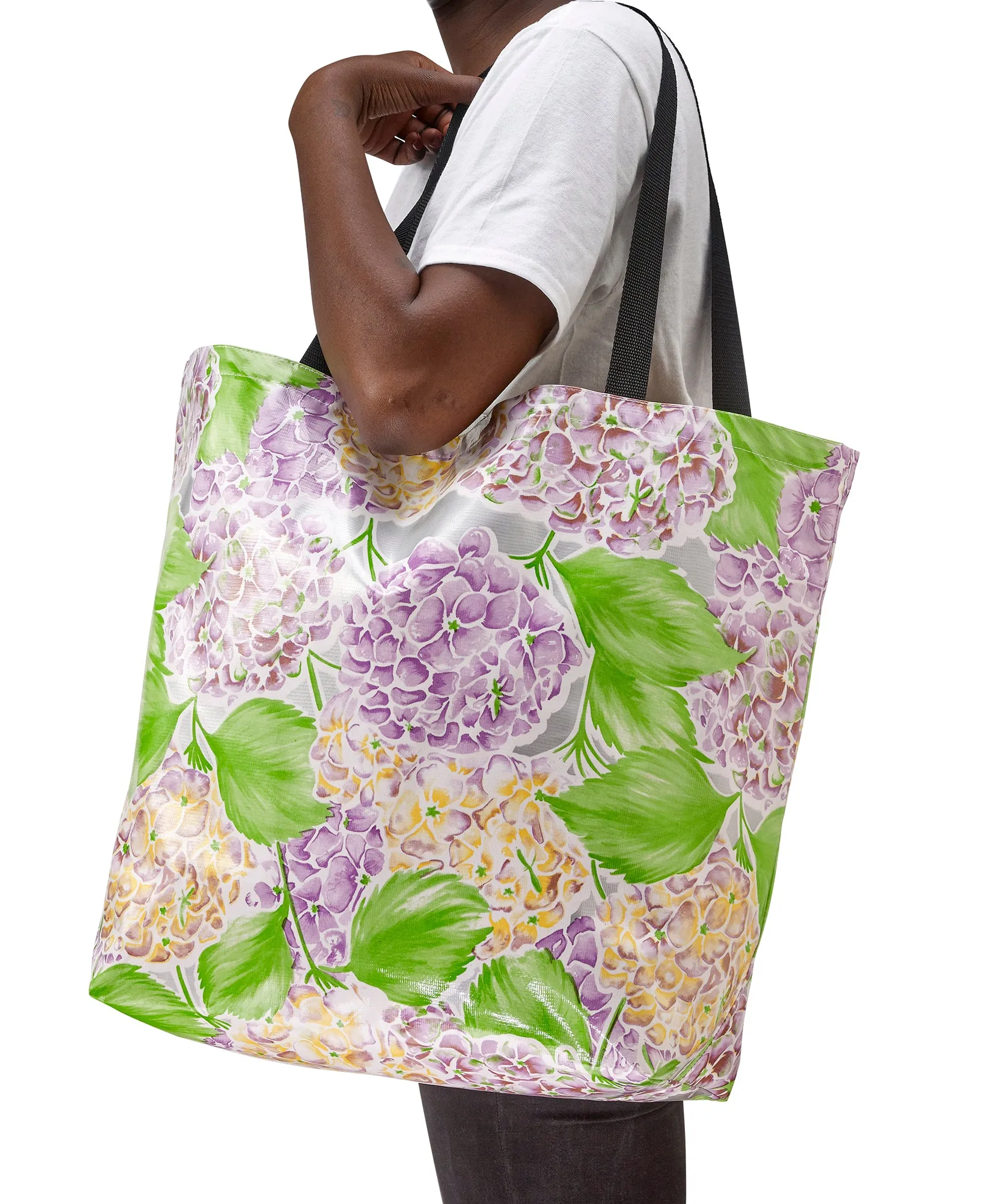 Freckled Sage Oilcloth Market Bags in Hydrangea Silver