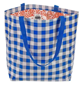 Freckled Sage Oilcloth Market Bags in Large Gingham Blue