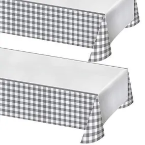 Gray Buffalo Plaid Party Supplies - Gray and White Checkered Gingham Paper Table Cover, 54" x 102" (2 Pack)