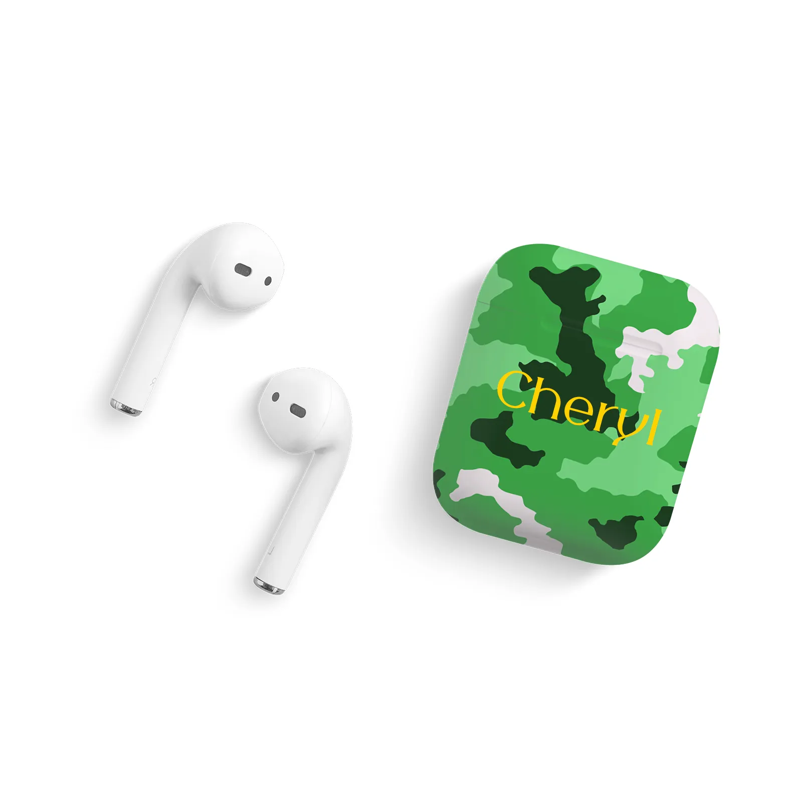 Green Camo Editable Text All Over Print Airpods Case