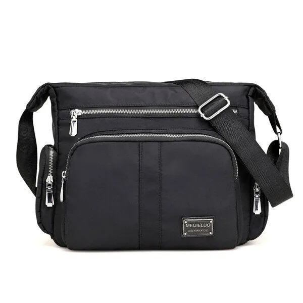 Multilayer Zipper Pockets Nylon Shoulder Bags Outdoor Sports Waterproof Crossbody Messenger Bag