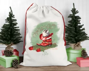 Personalised Santa Sack, Sage Christmas, Boots, Linen Bag