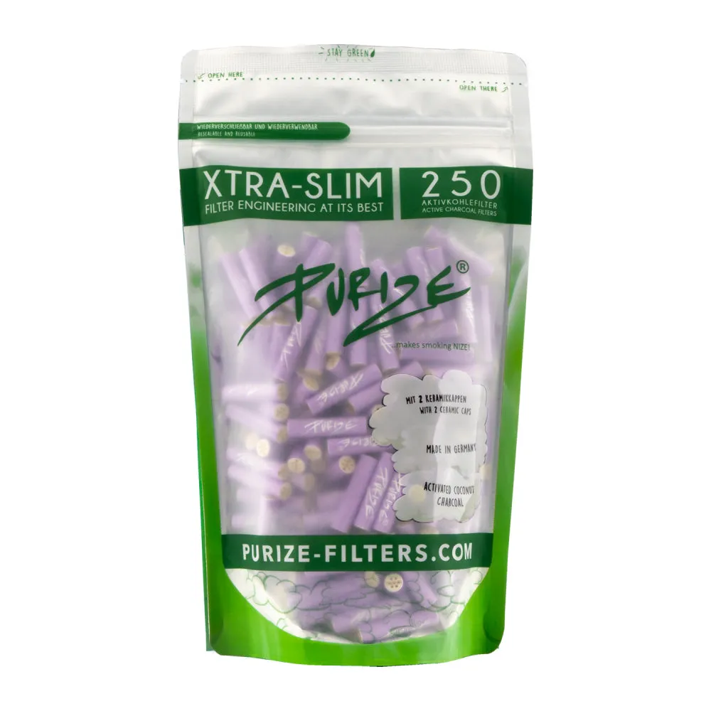 Purize - Xtra Slim 6mm Bag of 250 - Activated Charcoal Filters - Various Colours