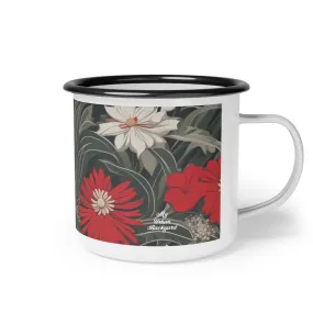 Red & White Flowers, Enamel Camping Mug for Coffee, Tea, Cocoa, or Cereal - 12oz