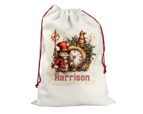 Steampunk Personalised Santa Sack Clock, Linen Bag