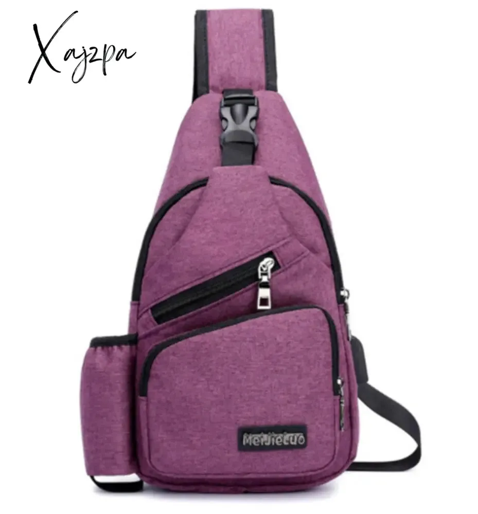 Xajzpa - Unisex External USB Charge Chest Bags Male Men Chest Waist Pack Antitheft Travel Crossbody Bags For Men Sling Shoulder Bag