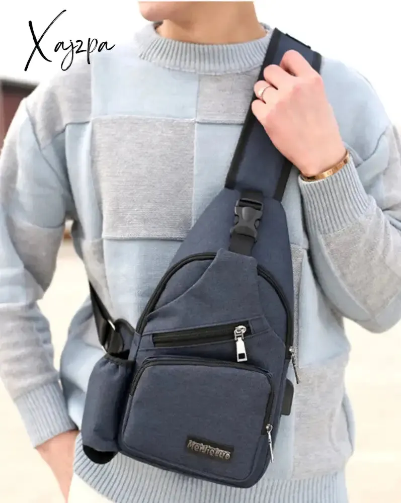 Xajzpa - Unisex External USB Charge Chest Bags Male Men Chest Waist Pack Antitheft Travel Crossbody Bags For Men Sling Shoulder Bag